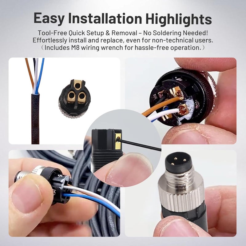 Elecbee M8 4 Pin Female Connector Waterproof Assemblely Cable Unshiled Straight Plug - Image 5